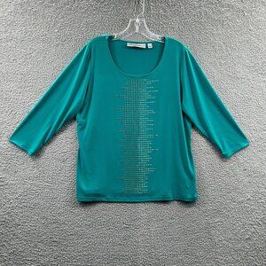 George Simonton Says Womens Top Medium Teal Green Milky‎ Knit Embellished Shirt